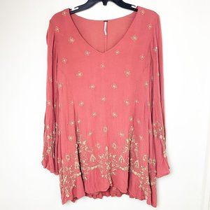 Free People for UO pink long sleeve embroidered babydoll dress XS